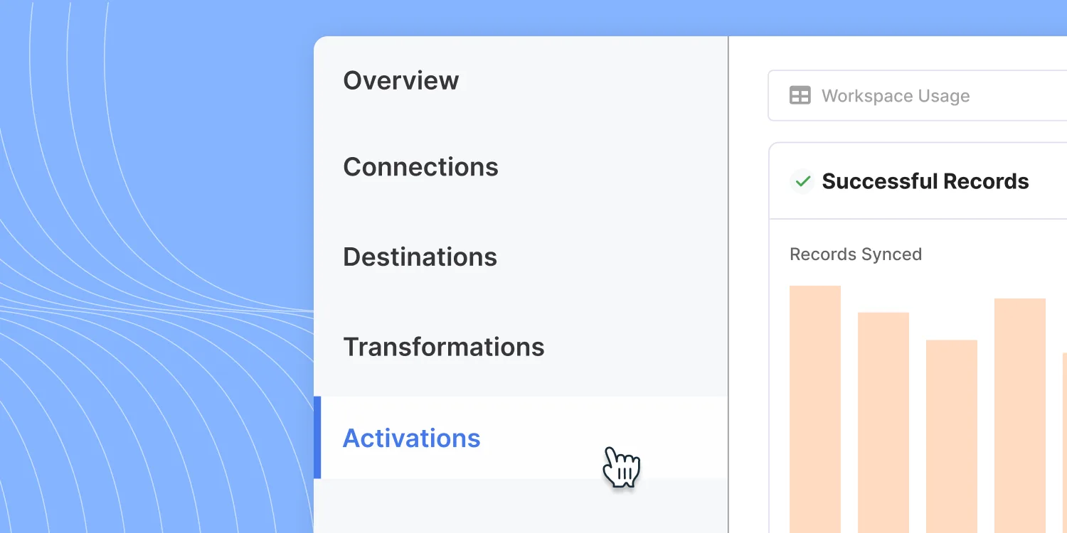 Menú de Fivetran con Activations junto a Connections, Destinations y Transformations