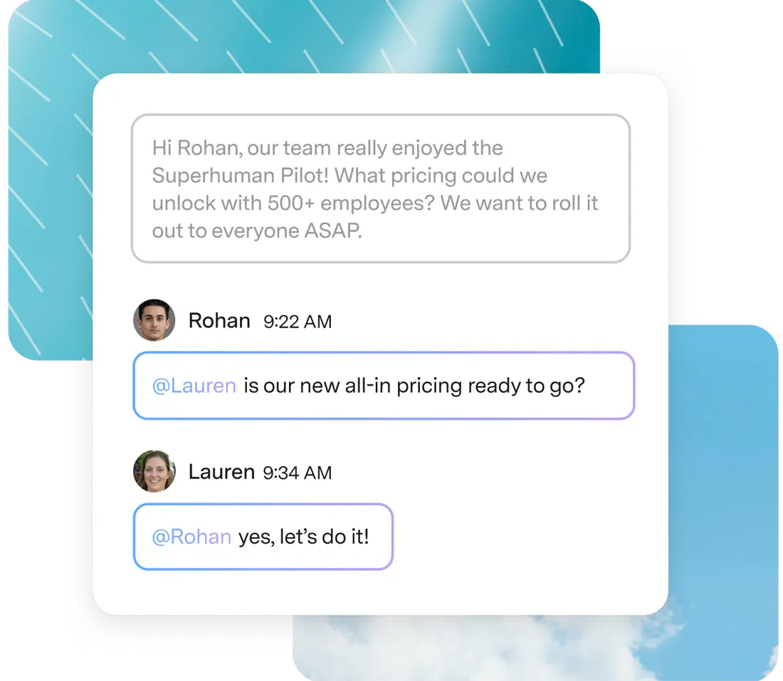 Comentarios del equipo dentro de una conversación de correo en Superhuman Mail