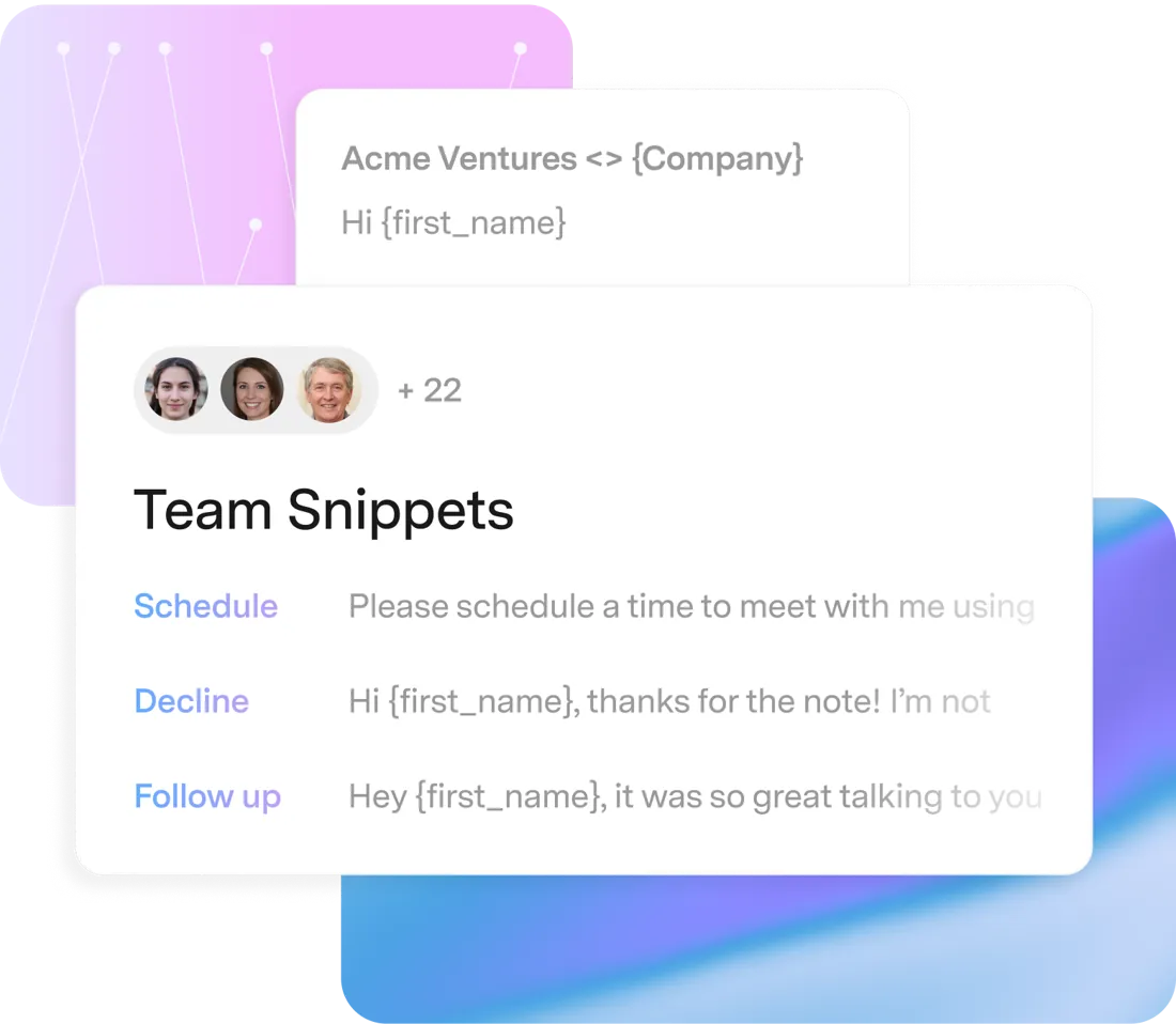 Team Snippets de Superhuman Mail con plantillas compartidas para agendar, declinar y dar seguimiento
