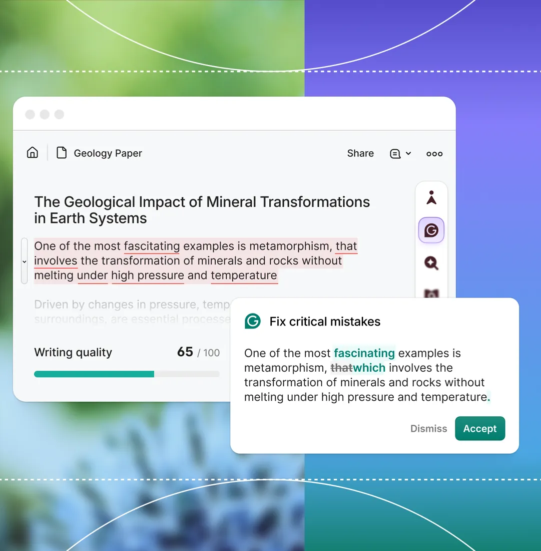 Grammarly sugiriendo una corrección en un documento