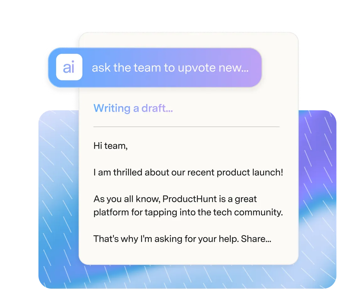 Write with AI de Superhuman Mail redactando un correo completo a partir de una instrucción corta