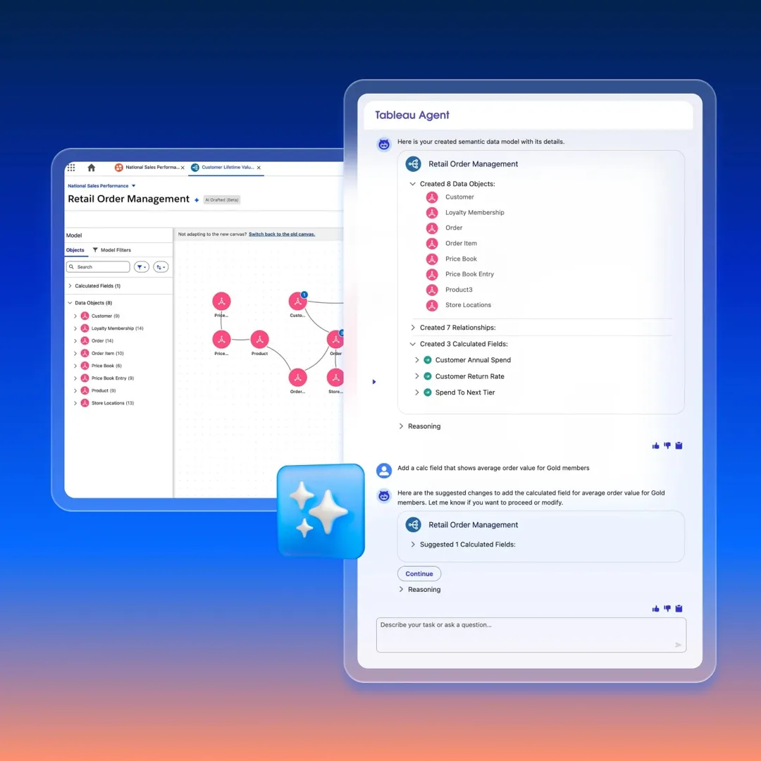 Tableau Agent construyendo un modelo semántico de pedidos y clientes